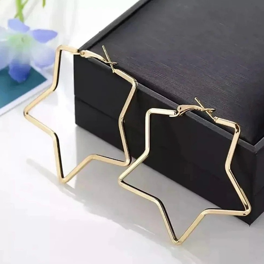 NEW Gold Star Open Hoop Earrings